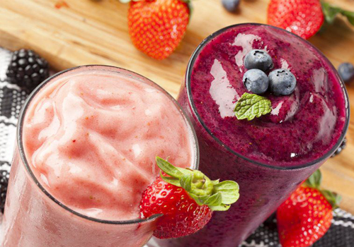 Strawberry and Blueberry Smoothies in Glasses
